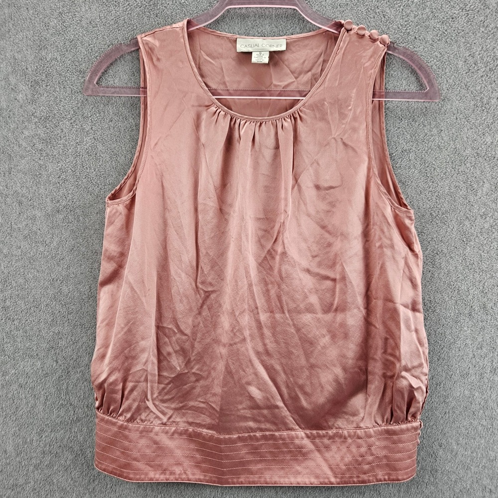 CASUAL CORNER Tank Top Women 10 Pink Silk Button Shoulder Career Blouse Chic